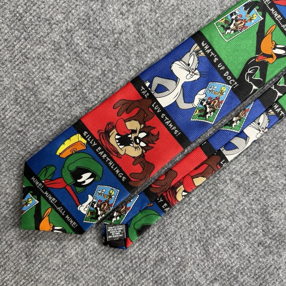 Vintage 1997 Looney Tunes Stamp Collection Neck Tie Bugs Bunny Taz Daffy Duck